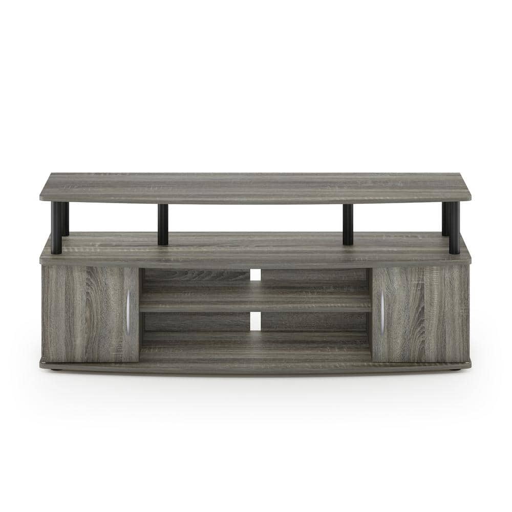 Modern French Oak Grey and Black 55" TV Stand with Open Shelving