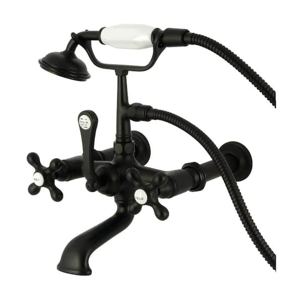Vintage 3-Handle Wall-Mount Clawfoot Tub Faucet with Hand Shower in Matte Black