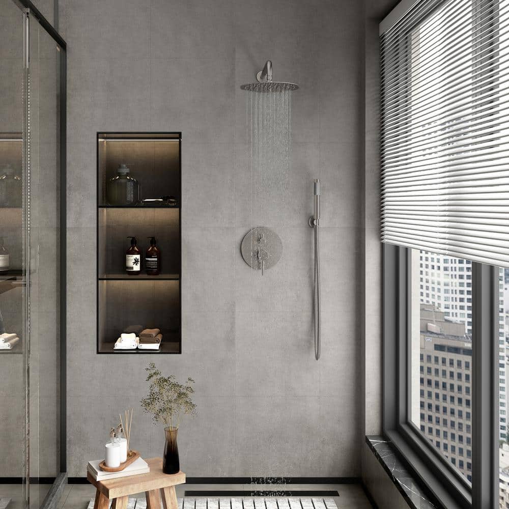 Brushed Nickel 10-Inch Rain Shower System with Handheld Spray