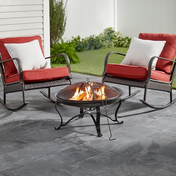 Hampton Bay Sadler 30 in. x 19 in. Round Steel Wood Burning Fire Pit in ...