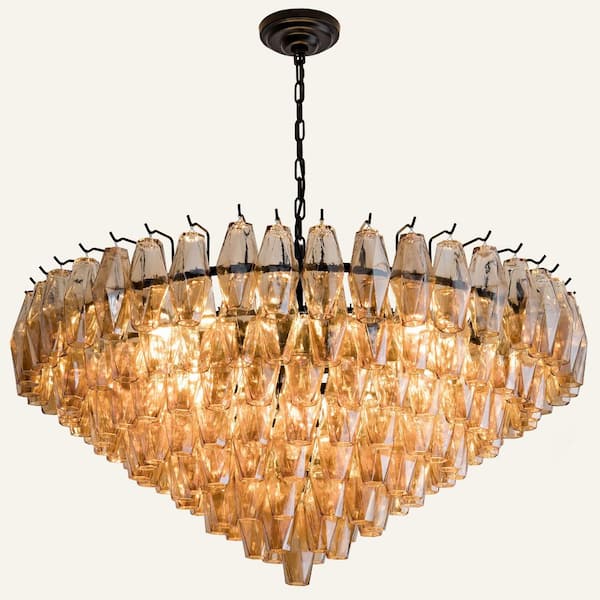 Modern Chandelier 37 in. 14-Lights Globe Black Chandelier w/ Smoky Glass, Chandelier for Dining Room, Living Room, Foyer