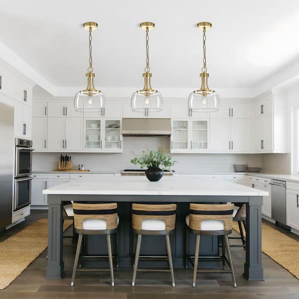 TinHon 10 in. 1-Light Gold Modern Pendant Light with Clear Glass