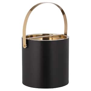 Milan 3 qt. Black Ice Bucket with Polished Gold Arch Handle and Bridge Cover