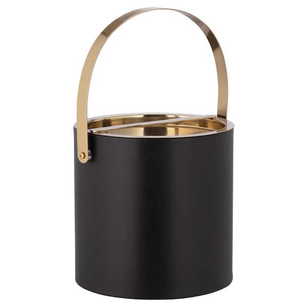 Kraftware Milan 3 qt. Black Ice Bucket with Polished Gold Arch Handle and Bridge Cover