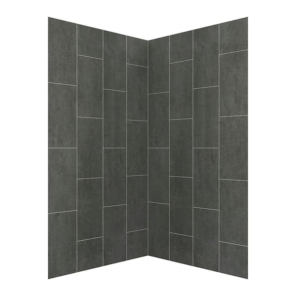 CRAFT + MAIN Jetcoat 42 in. x 78 in. 2-Piece Easy-Up Adhesive Neo-Angle Shower Surround in Slate