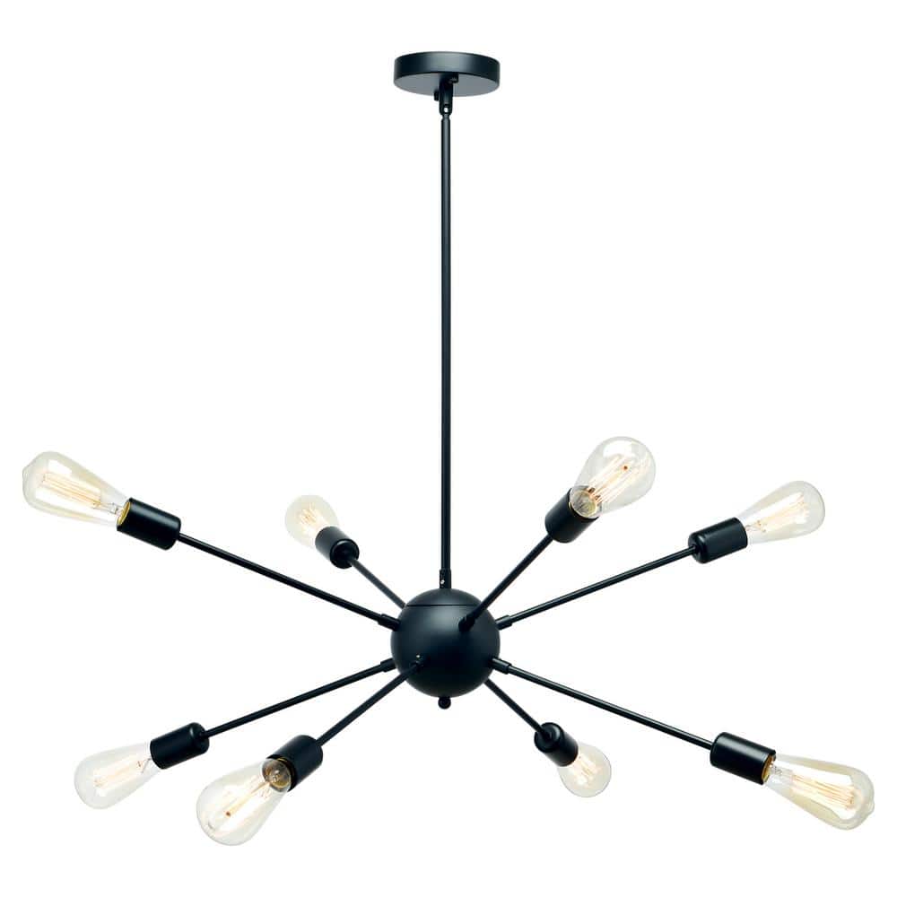 Matte Black 8-Light Sputnik Chandelier with Adjustable Rod