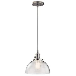 Avery 10.25 in. 1-Light Brushed Nickel Farmhouse Shaded Kitchen Goblet Mini Pendant Light with Clear Seeded Glass