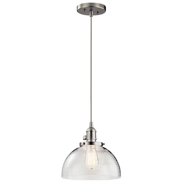 KICHLER Avery 10.25 in. 1-Light Brushed Nickel Farmhouse Shaded Kitchen Goblet Mini Pendant Light with Clear Seeded Glass