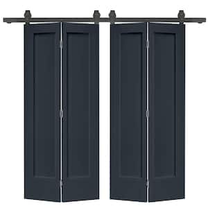 60 in. x 80 in. 1 Panel Shaker Charcoal Gray Painted MDF Composite Double Bi-Fold Barn Door with Sliding Hardware Kit