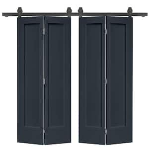 72 in. x 80 in. Hollow Core 1-Panel Charcoal Gray MDF Composite Double Bi-Fold Barn Doors with Sliding Hardware Kit