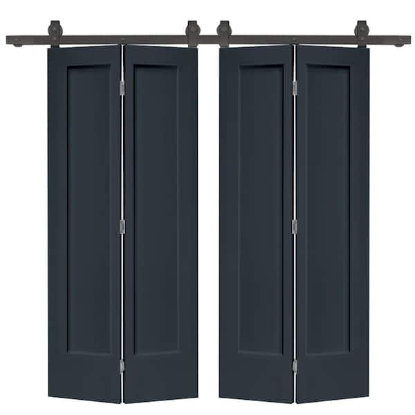 CALHOME 72 in. x 80 in. Hollow Core 1-Panel Charcoal Gray MDF Composite Double Bi-Fold Barn Doors with Sliding Hardware Kit