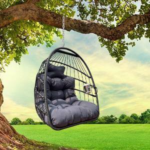 AUTMOON 1 Person Black Metal Patio Swing Folding Hanging Chair