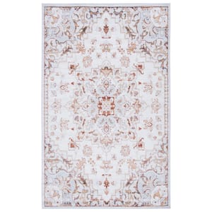 Tuscon Beige/Gray 5 ft. x 8 ft. Machine Washable Floral Border Area Rug