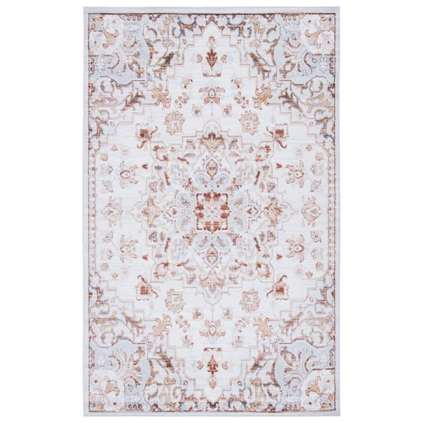 SAFAVIEH Tuscon Beige/Gray 5 ft. x 8 ft. Machine Washable Floral Border Area Rug