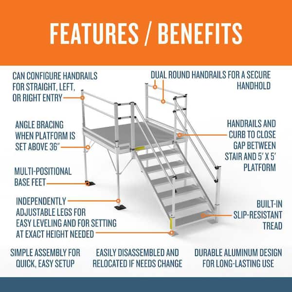 Pathway 3G Aluminum Stair Kit 43 in. to 52-3/8 in. with 5 ft. x 5 ft. Platform