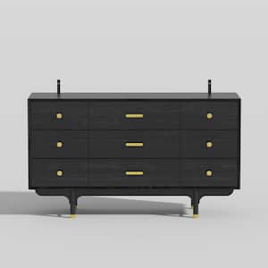 Black 9 Drawers 55.1 in. W Chest of Drawer in Luxe Matte Black With Gold Handle 31.5 in. H x 55.1 in. W x 15.7 in. D