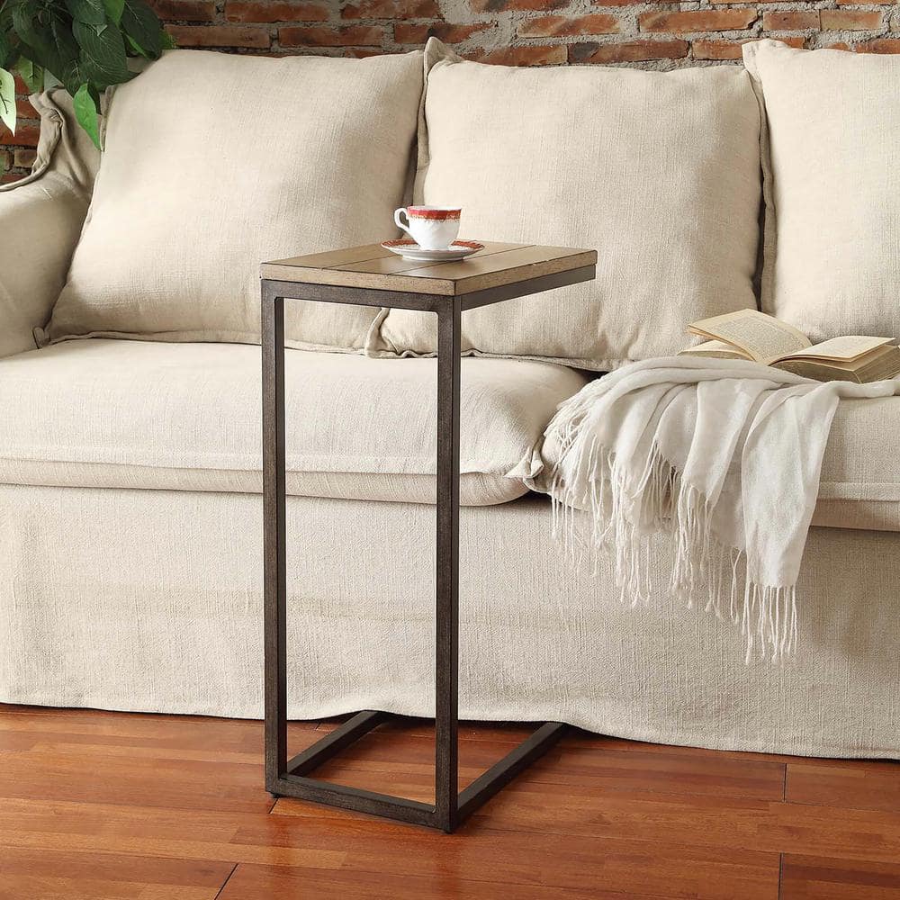 Aged Iron & Harvest Oak C Table with Grooved Wood Top