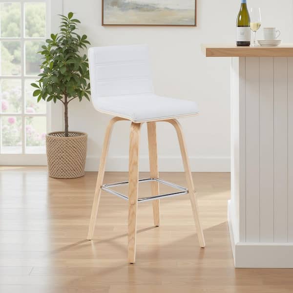 Vienna 30 in. Bar Height White Upholstered Swivel Barstool