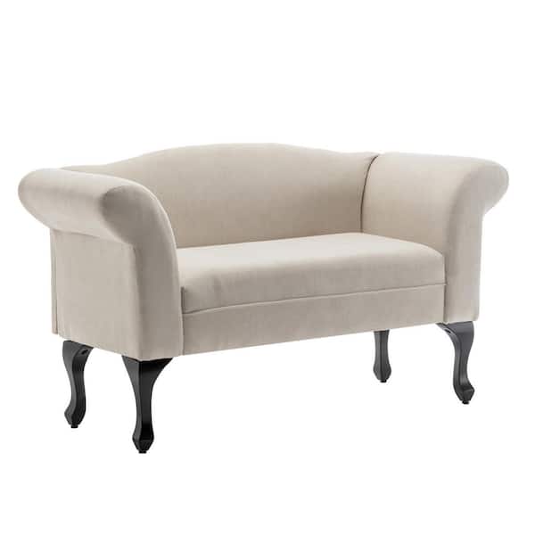 Unbranded White Modern Simple Linen Fabric 2 Seat Kids Sofa Chair with Wooden Legs