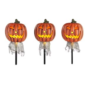 16 in. LED Jack-O-Lantern Halloween Pathway Marker Lights with Timer (3-Pack)