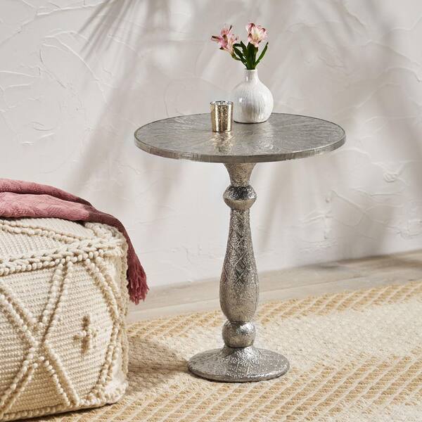 Noble House Sagle 20 In Silver, Small Round Metal Accent Table
