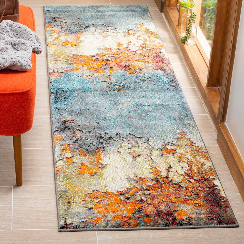 Glacier Blue and Multicolor Abstract Synthetic Runner Rug