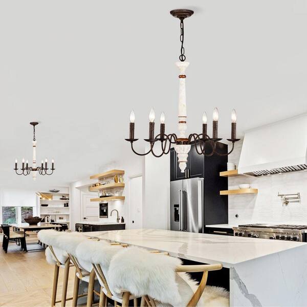 Jushua 6-Light Retro White and Rust Color Chandelier, Pendant