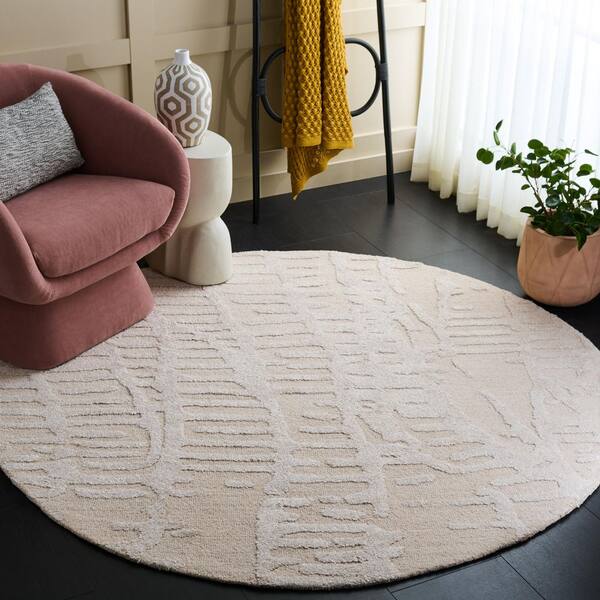 Mykonos 6 ft. x 6 ft. Ivory/Beige Abstract Round Rug