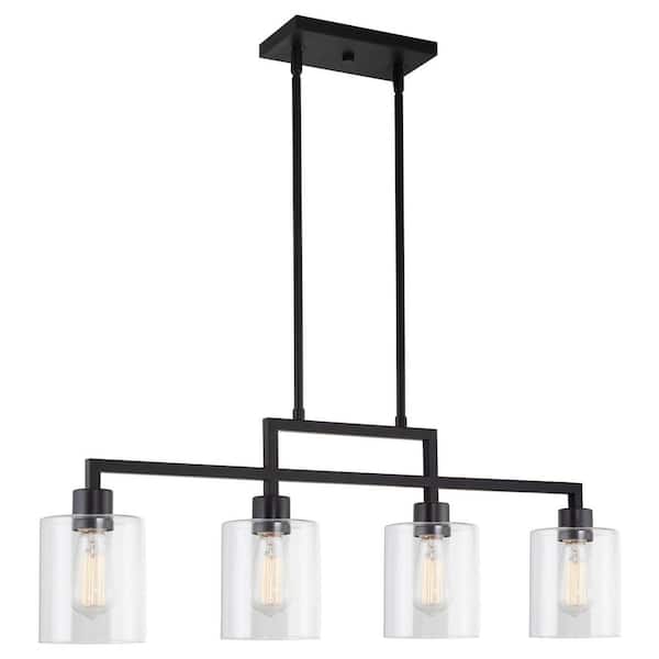 Kira Home Stratford 60-Watt 4-Light Black Modern Island Light Pendant Light with Clear Shade, No Bulb Included