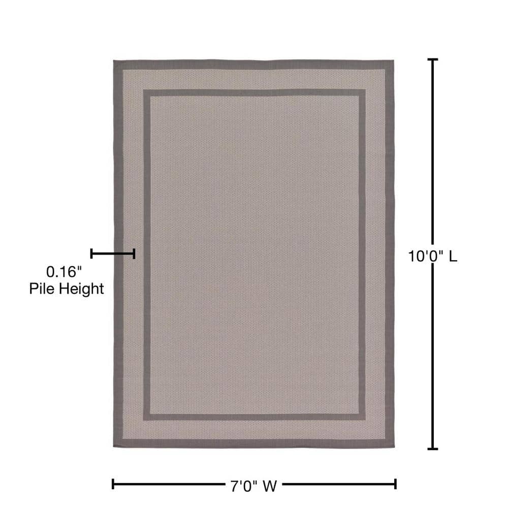Reversible Easy-Care Gray Synthetic Outdoor Rug 7' x 10'