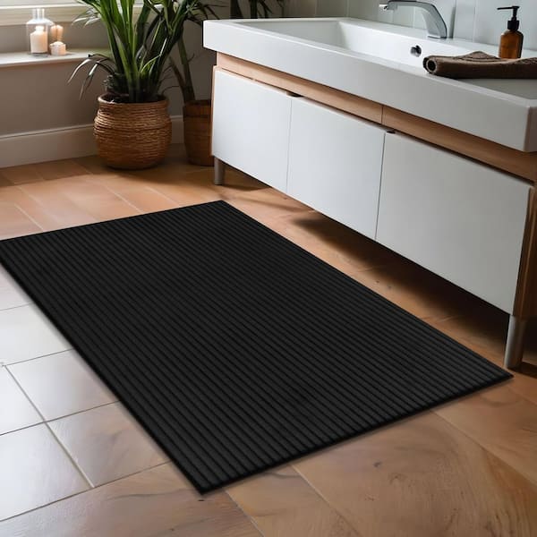 UltraPlush Touch 2 ft. x 3 ft. Black Non-Slip Rubber Back Washable Polyester Stripes Indoor Area Rug