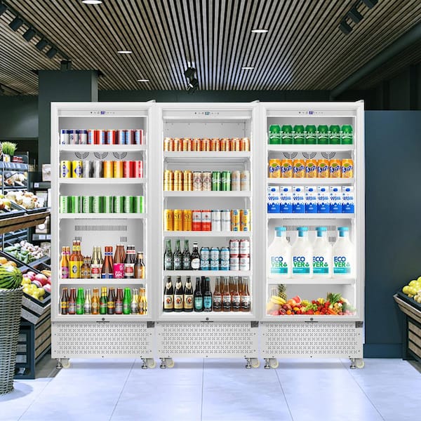 24 in. W 14.8 cu. ft. Upright Merchandiser Display Refrigerator Glass Door Beverage Cooler in White