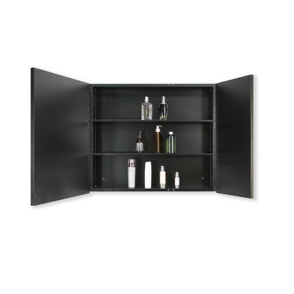 Tileon 30 in. W x 26 in. H Rectangular Black Metal Wall Mount or Recessed Medicine Cabinet with Mirror