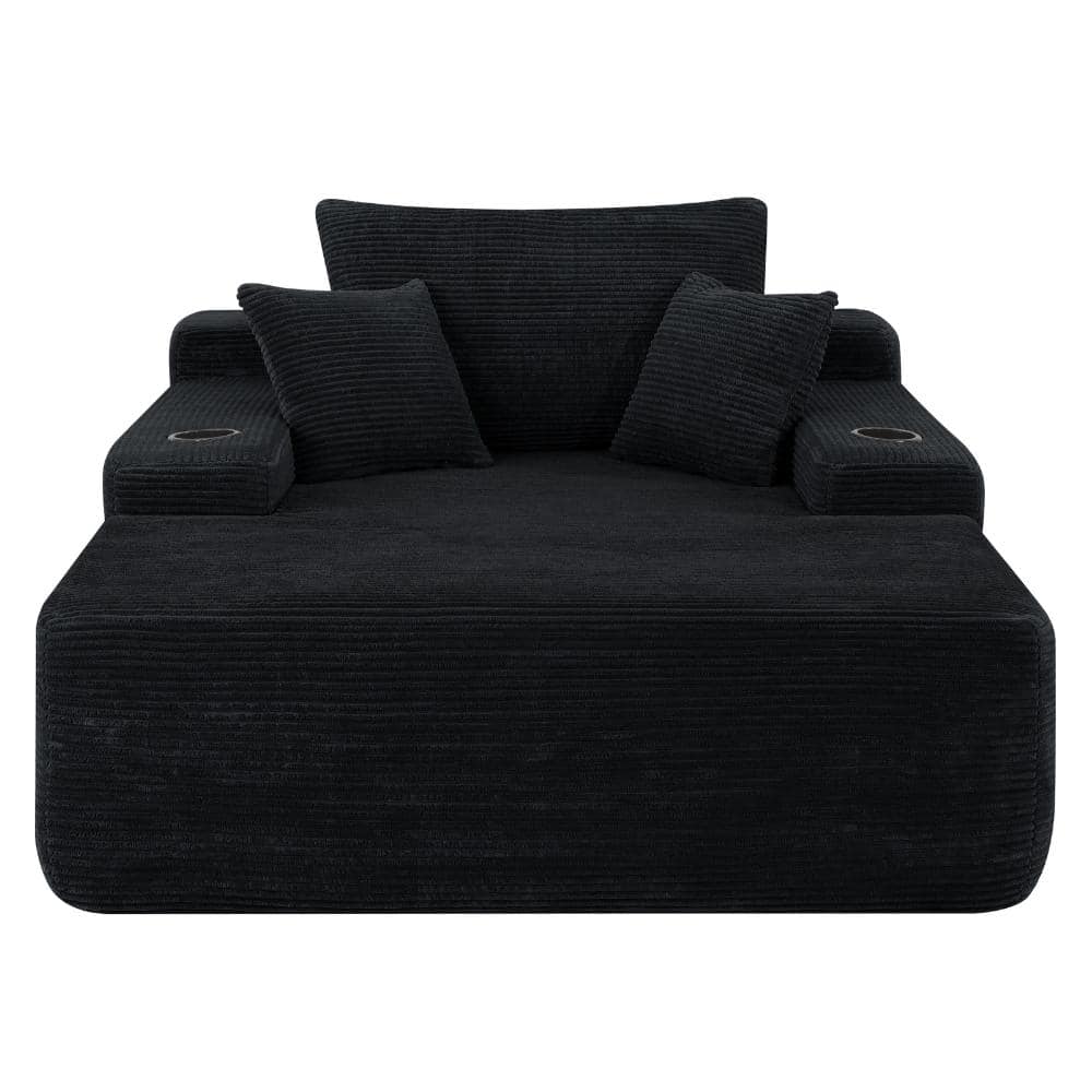 47 in. Black Corduroy Fabric Convertible Chaise Lounge with Cup Holder, Twin Size Sofa Bed price history on PriceWatchPro