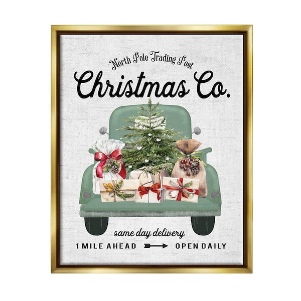 Stupell Industries Christma Co Gift Truck by Lettered and Lined 1 Piece Floater Frame Graphic Print Travel Poster Art Print 21 in. x 17 in.