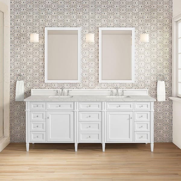Brittany 84.0 in. Double Bath Vanity in Bright White with Eternal Jasmine Pearl Quartz Top