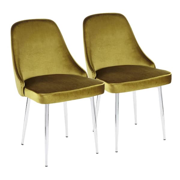 Lumisource Chrome and Green Marcel Velvet Dining Chair (Set of 2)