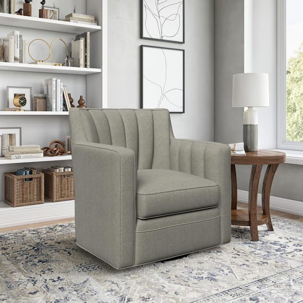 Handy Living Zahara Dove Gray Linen Swivel Arm Chair