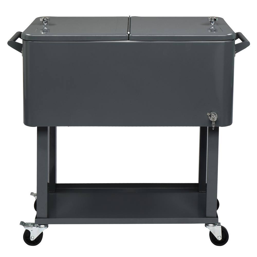 80QT Dark Grey Metal Rolling Chest Cooler with Detached Lid