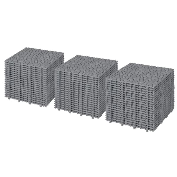 LIVIZA 1 ft. x 1 ft. Anti-Slip Plastic Deck Tile in Gray (60-Piece), Pebble Stone Pattern
