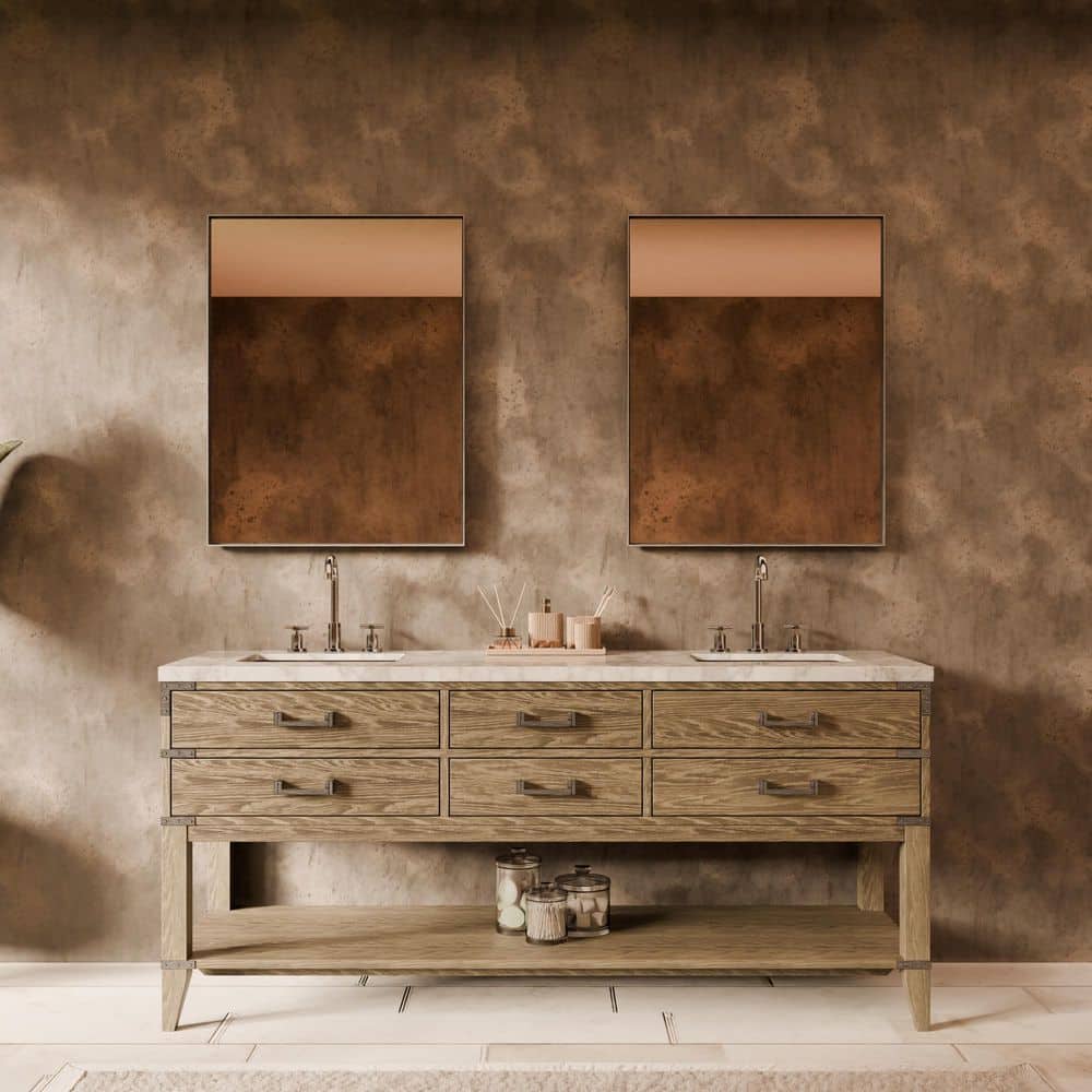 Irvington 72 in W x 22 in D Grey Oak Double Bath Vanity, Carrara Marble Top, Faucet Set, and 34 in Mirrors price history on PriceWatchPro