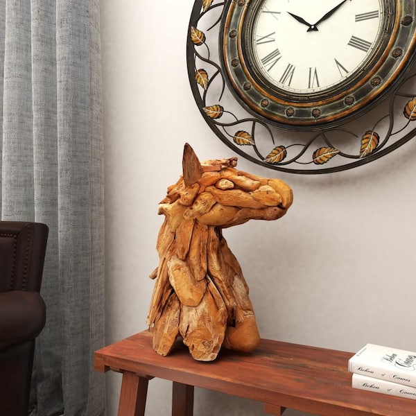 Litton Lane Brown Teak Wood Handmade Horse Sculpture