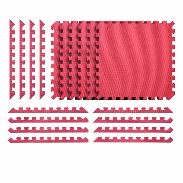 Norsk Black/Red 24 in. x 24 in. x 0.51 in. Foam Reversible Interlocking Floor Mat (6-Pack)