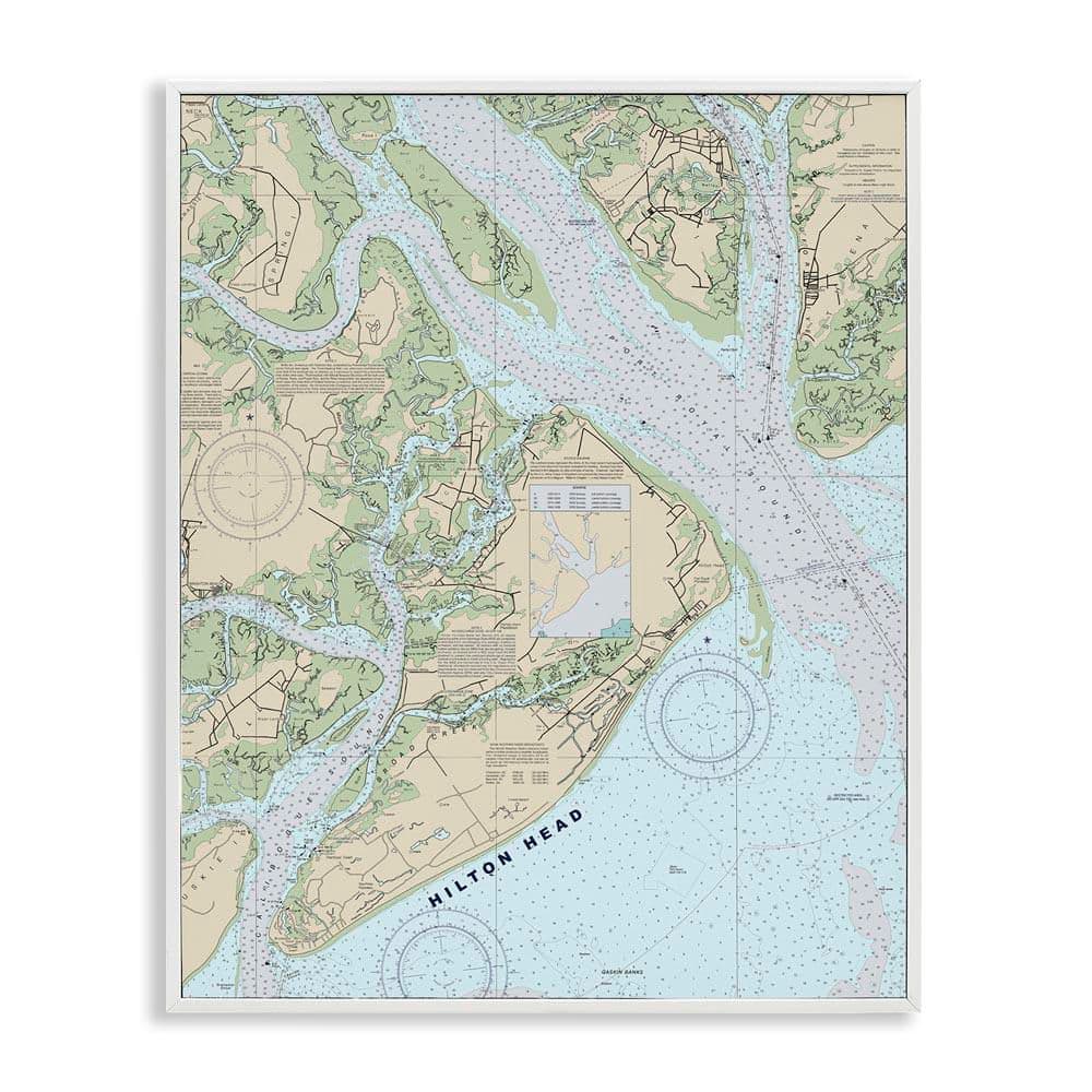 Hilton South Carolina Coastal Nautical Map by Daphne Polselli White Framed Giclee Art Print Typography 24 in. x 30 in. price history on PriceWatchPro