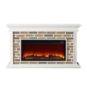 60 in. Stone Surrounded Freestanding Electric Fireplace in Bright White