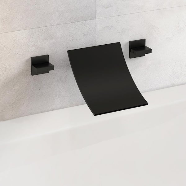 Double-Handle Wall Mount Roman Tub Faucet Bathtub Faucet in Matte Black