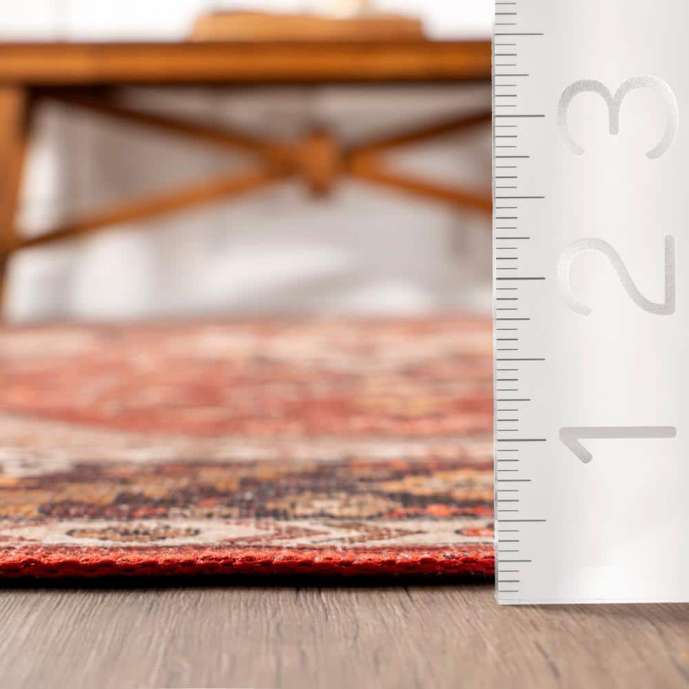 Hera Red Medallion Washable Synthetic Area Rug 4' x 6'