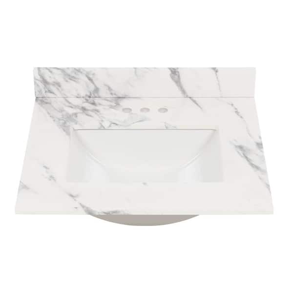 Home Decorators Collection 25 in. W x 22 in. D Engineered Stone Composite White Rectangular Undermount Single Sink Vanity Top in Toscana