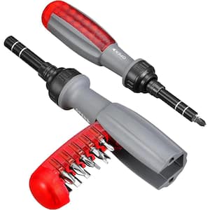 11 in. 1 Ratcheting Screwdriver Set with Phillips Slotted Heads and Magnetic Design in Gray