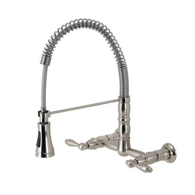 Heritage 2-Handle Wall-Mount Pull-Down Sprayer Kitchen Faucet in Brushed Nickel